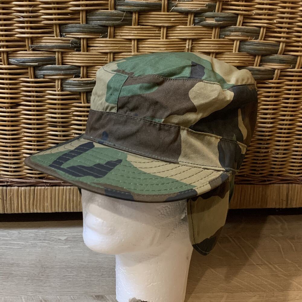 US Army Woodland Field Cap Hat W Ear Flaps - 6-3/4 - 8415-01-084-1684 USGI Green
